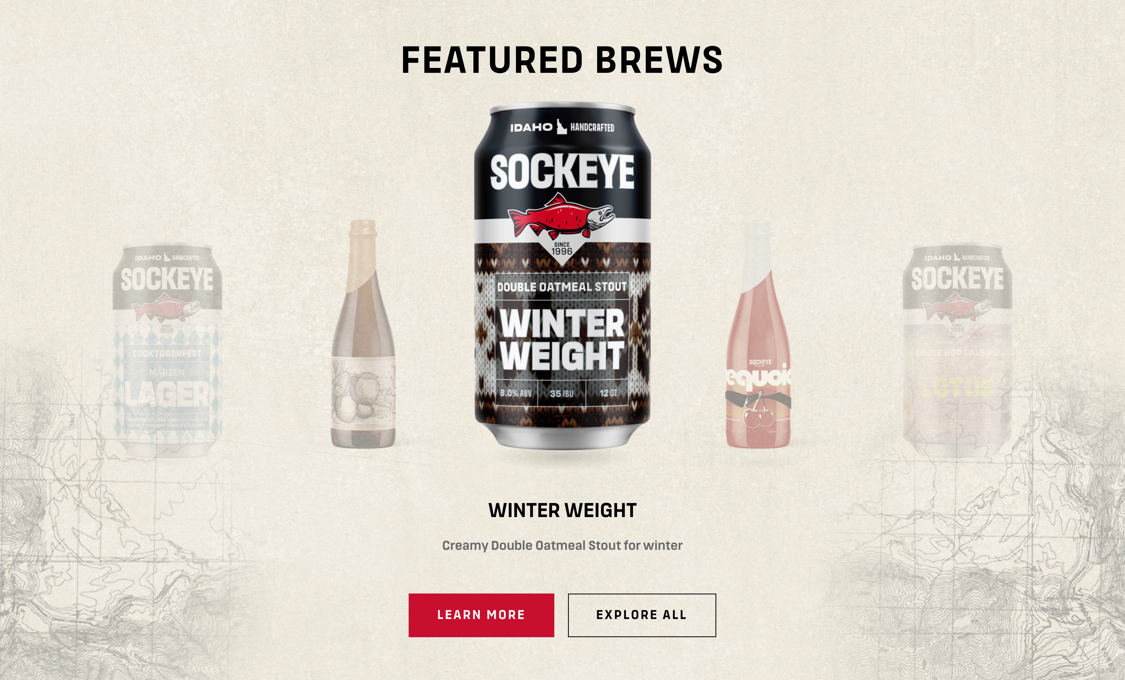Sockeye Brewing website: the Featured Brews carousel