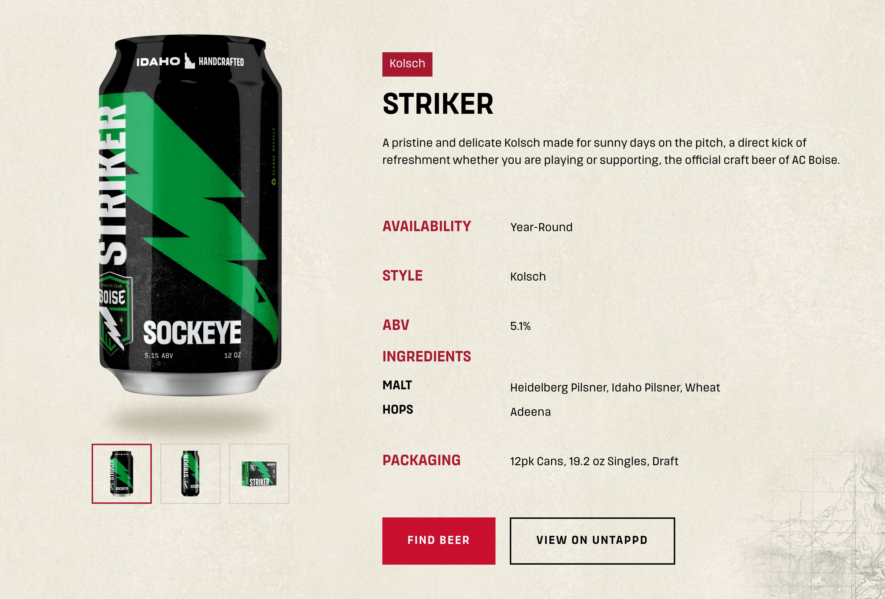 Sockeye Brewing website: the Striker beer page